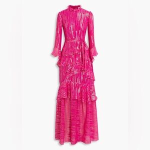 Saloni Marissa Ruffled Metallic Maxi Dress
